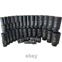 30-Pc. 1/2 Drive 6 Point SAE and Metric Deep Impact Socket Set