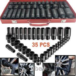 35pcs 1/2 Deep Impact Socket Set Drive 8-32mm Metric Garage Sae With Case US