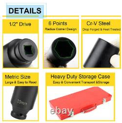 35pcs 1/2 Deep Impact Socket Set Drive 8-32mm Metric Garage Sae With Case US