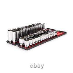 46pcs 1/2 Deep Standard 6-Point Socket Set Drive 10-32mm Metric Garage with Rails