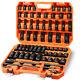 66pc Impact Socket Set 1/2in Drive 6 Point Shallow & Deep Socket Set Sae Metric