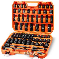 66PC Impact Socket Set 1/2in Drive 6 Point Shallow & Deep Socket Set SAE Metric