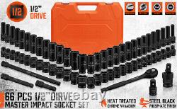 66PC Impact Socket Set 1/2in Drive 6 Point Shallow & Deep Socket Set SAE Metric