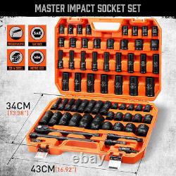 66PC Impact Socket Set 1/2in Drive 6 Point Shallow & Deep Socket Set SAE Metric