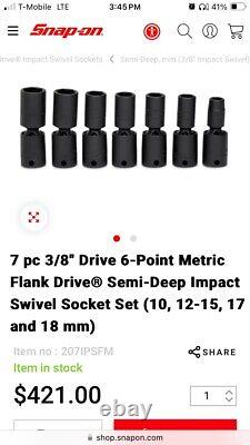 7 pc 3/8 Drive 6-Point Metric Flank Drive Semi-Deep Impact