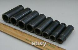 8 Piece Snap-on 1/2 Drive Deep Impact Socket Set 6-Point SAE MADE IN USA S-8082