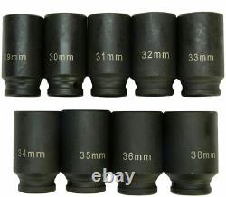 9PC 1/2 Drive Deep Impact Socket Kit 6Point Metric Axle Hub Nut Sockets 29-38mm