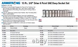 Armstrong 13 Pc. 3/8 Drive 6 Point Deep Socket 1/4 1 Bar Clip Set 15-380