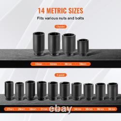 Axle Nut Impact Socket Set 1/2 Drive Deep 6+12-Point 14PCS Metric Socket