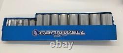 CORNWELL Tools USA 1/4 1 SAE Deep Well Socket Set Lot 3/8 Drive 6-PT BLUE