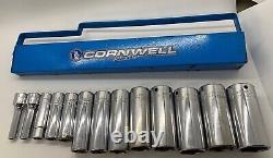 CORNWELL Tools USA 1/4 1 SAE Deep Well Socket Set Lot 3/8 Drive 6-PT BLUE