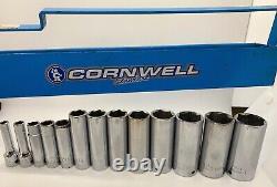 CORNWELL Tools USA 1/4 1 SAE Deep Well Socket Set Lot 3/8 Drive 6-PT BLUE