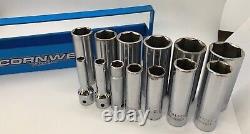 CORNWELL Tools USA 1/4 1 SAE Deep Well Socket Set Lot 3/8 Drive 6-PT BLUE