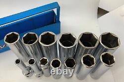 CORNWELL Tools USA 1/4 1 SAE Deep Well Socket Set Lot 3/8 Drive 6-PT BLUE