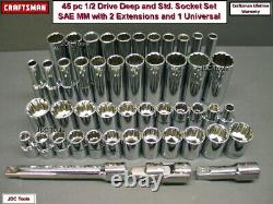 CRAFTSMAN 45 pc 1/2 Drive Deep and Std. Socket Set w 2 Ext. Universal