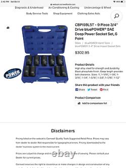 Cornwell CBPI59LST Bluepower 9 Pc 3/4 Drive SAE Deep 6 Point Impact Socket Set