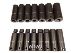 Cornwell Tools 15 Piece 1/2 Drive 6 Point Metric Deep Impact Socket Set CBPI3LM