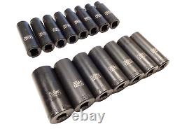 Cornwell Tools 15 Piece 1/2 Drive 6 Point Metric Deep Impact Socket Set CBPI3LM