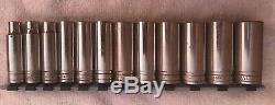 Genuine Snap-on USA 12 Piece 6 Point 1/2 Drive Deep Socket Set 7/16 to 1-1/8