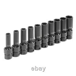 Grey Pneumatic 1210UMD 3/8 Drive 10 Piece Deep Universal Metric Impact Socket