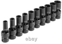 Grey Pneumatic 1210UMSD 10 Pc. 3/8 Drive Semi-Deep Metric Universal Socket Set