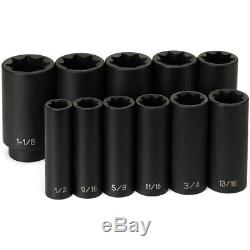 Grey Pneumatic 1311SD 1/2 Drive 8 Point Double Square Deep SAE Socket Set