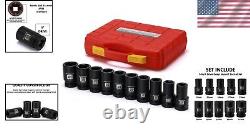 High-Torque 1 Drive Deep Socket Set 6-Point, Laser-Etched Sizes, 21-41mm