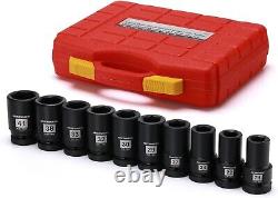 High-Torque 1 Drive Deep Socket Set 6-Point, Laser-Etched Sizes, 21-41mm