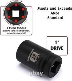 High-Torque 1 Drive Deep Socket Set 6-Point, Laser-Etched Sizes, 21-41mm