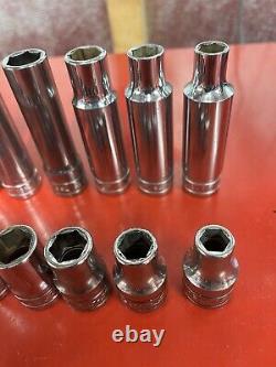 Huge Snap On 31pc 1/2 Drive 6 Point SAE Deep & Shallow Sockets 3/8-1-1/2 TS