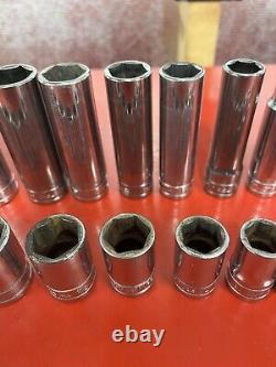 Huge Snap On 31pc 1/2 Drive 6 Point SAE Deep & Shallow Sockets 3/8-1-1/2 TS