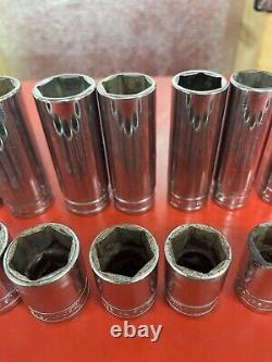 Huge Snap On 31pc 1/2 Drive 6 Point SAE Deep & Shallow Sockets 3/8-1-1/2 TS