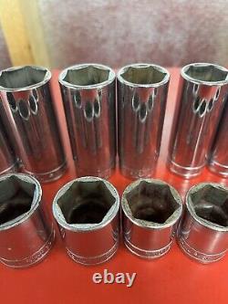 Huge Snap On 31pc 1/2 Drive 6 Point SAE Deep & Shallow Sockets 3/8-1-1/2 TS