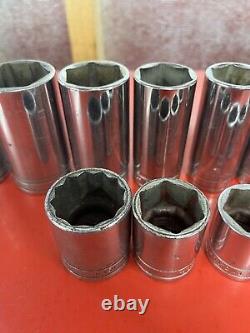 Huge Snap On 31pc 1/2 Drive 6 Point SAE Deep & Shallow Sockets 3/8-1-1/2 TS