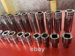 Huge Snap On 31pc 1/2 Drive 6 Point SAE Deep & Shallow Sockets 3/8-1-1/2 TS