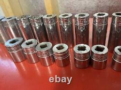 Huge Snap On 31pc 1/2 Drive 6 Point SAE Deep & Shallow Sockets 3/8-1-1/2 TS