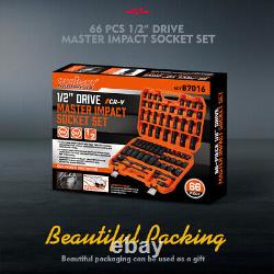 Impact Deep Shallow Socket Set 66PC 1/2 Drive 6 Point SAE Metric Master & Case