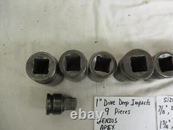 LOT of 9 Genius Tools 1 Drive Deep Impact Sockets 6 Point SAE WithSunex Adaptor