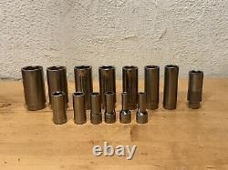 MATCO TOOLS 14 PIECE 3/8 DRIVE SAE DEEP SOCKET SET 6-pt 1/4 1 + Spark Plug