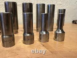 MATCO TOOLS 14 PIECE 3/8 DRIVE SAE DEEP SOCKET SET 6-pt 1/4 1 + Spark Plug