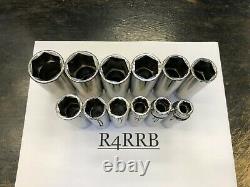 MATCO Tools NICE 12 Piece 1/2 Drive SAE DEEP 6 Point Chrome Socket Set SCD126TA