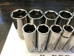 MATCO Tools NICE 12 Piece 1/2 Drive SAE DEEP 6 Point Chrome Socket Set SCD126TA