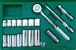 MINT SK S-K Tools 94520 18 Piece 3/8 Drive 6 Point Deep Shallow SAE Socket Set