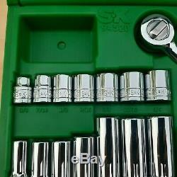 MINT SK S-K Tools 94520 18 Piece 3/8 Drive 6 Point Deep Shallow SAE Socket Set