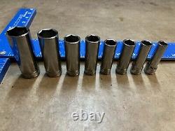 MINT! Snap-On Tools 3/8 Drive 8pc Socket Lot SAE Deep-Well (3/8 to 13/16) 6pt