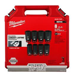 MIlwaukee 8PCSHOCKWAVE Impact Duty 3/4 Drive Metric Deep 6 Point Socket Set