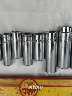 Mac 3/8 Drive Deep 12 Point Socket Set Metric 6-19mm Pre Owned With Metal Case