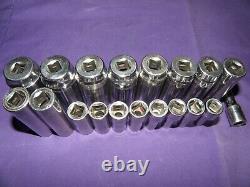 Matco 19 Pc. 3/8 Drive, 6 Point, Deep, Metric socket set. Very Good Cond. USA