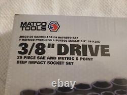 Matco S. B. D. P. 2.9.6. V 3/8 Drive 29 Piece Sae Metric 6 Point Deep Impact Set