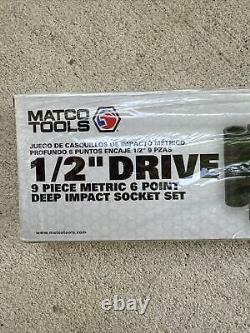 Matco Tools 1/2 Drive 9 Piece Metric 6 Point Deep Impact Socket Set